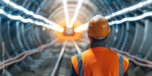 Engineer technician manages underground construction tunneling and transportation systems with advanced technology. Concept Engineering, Construction, Tunneling, Transportation Systems
