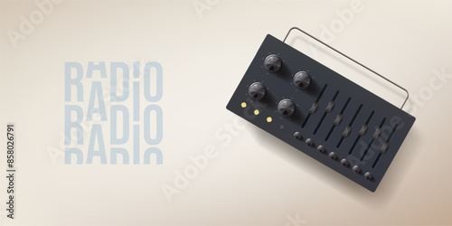 Sound mixer 3d vector, audio equalizer with volume buttons and receiver loud tuners. Radio station retro box icon. Music speaker render illustration. Record pad machine for dj to mix audio tracks.