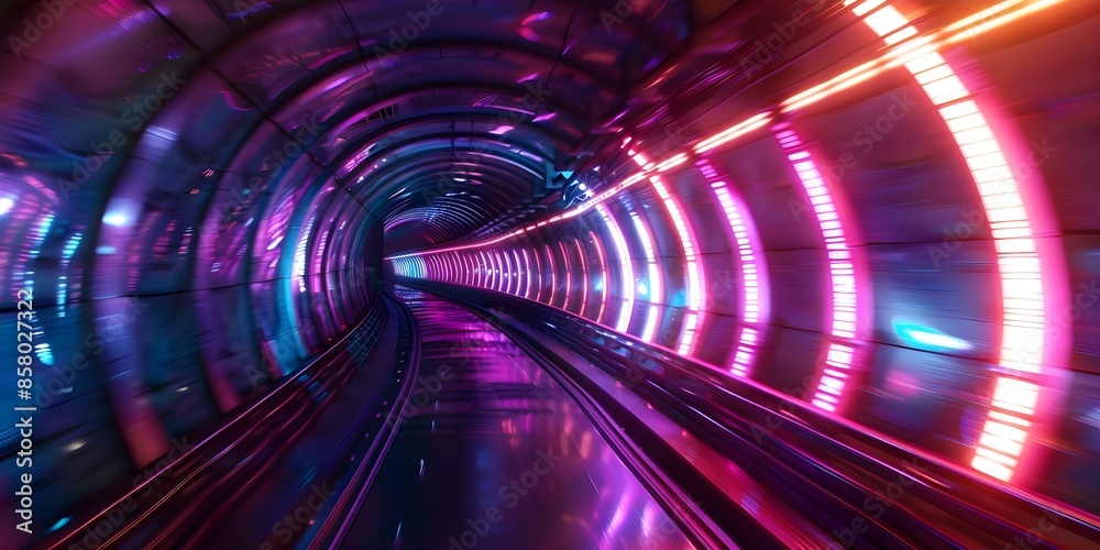 Speeding Through a Tunnel of Colorful Lights Creating Futuristic Visuals. Concept Light Speed Tunnel, Futuristic Visuals, Colorful Lights, High Speed Photography Speeding Through a Tunnel of Colorful Lights Creating Futuristic Visuals. Concept Light Speed Tunnel, Futuristic Visuals, Colorful Lights, High Speed Photography