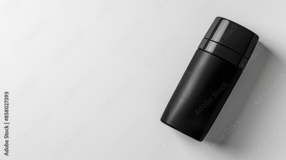 Black deodorant bottle on white background seen from above Black deodorant bottle on white background seen from above
