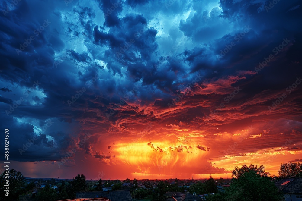 Obraz premium Vivid Sunset with Dramatic Storm Clouds