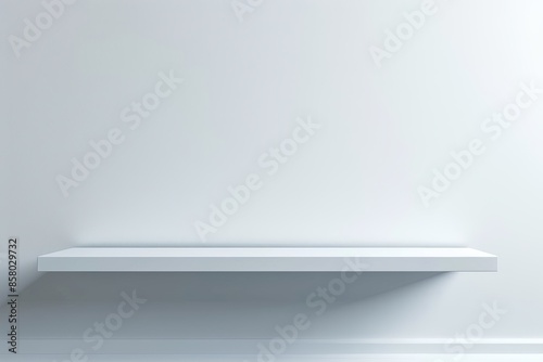 Wallpaper Mural Minimalist floating shelf on clean white wall background, ideal for interior design, storage, and organization themes. Torontodigital.ca