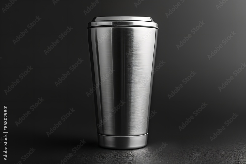 Stainless steel tumbler with lots of scope for customisation on a solid dark backdrop which is perfect for corporate illustrations and advertising initiatives, Generative AI. Stainless steel tumbler with lots of scope for customisation on a solid dark backdrop which is perfect for corporate illustrations and advertising initiatives, Generative AI.