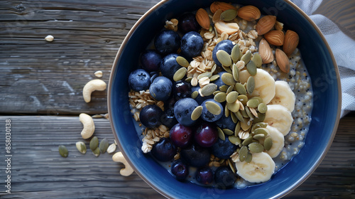 Porridge with berries and oatmeal and pumpkin seeds