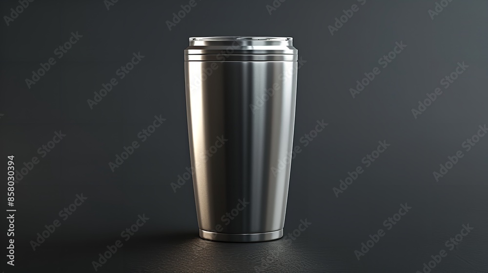 Stainless steel tumbler with lots of scope for customisation on a solid dark backdrop which is perfect for corporate illustrations and advertising initiatives, Generative AI. Stainless steel tumbler with lots of scope for customisation on a solid dark backdrop which is perfect for corporate illustrations and advertising initiatives, Generative AI.