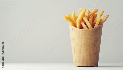 Concentrated image of an assortment of fresh french fries set on a plain white background with lots of potential for product advertising material, Generative AI.