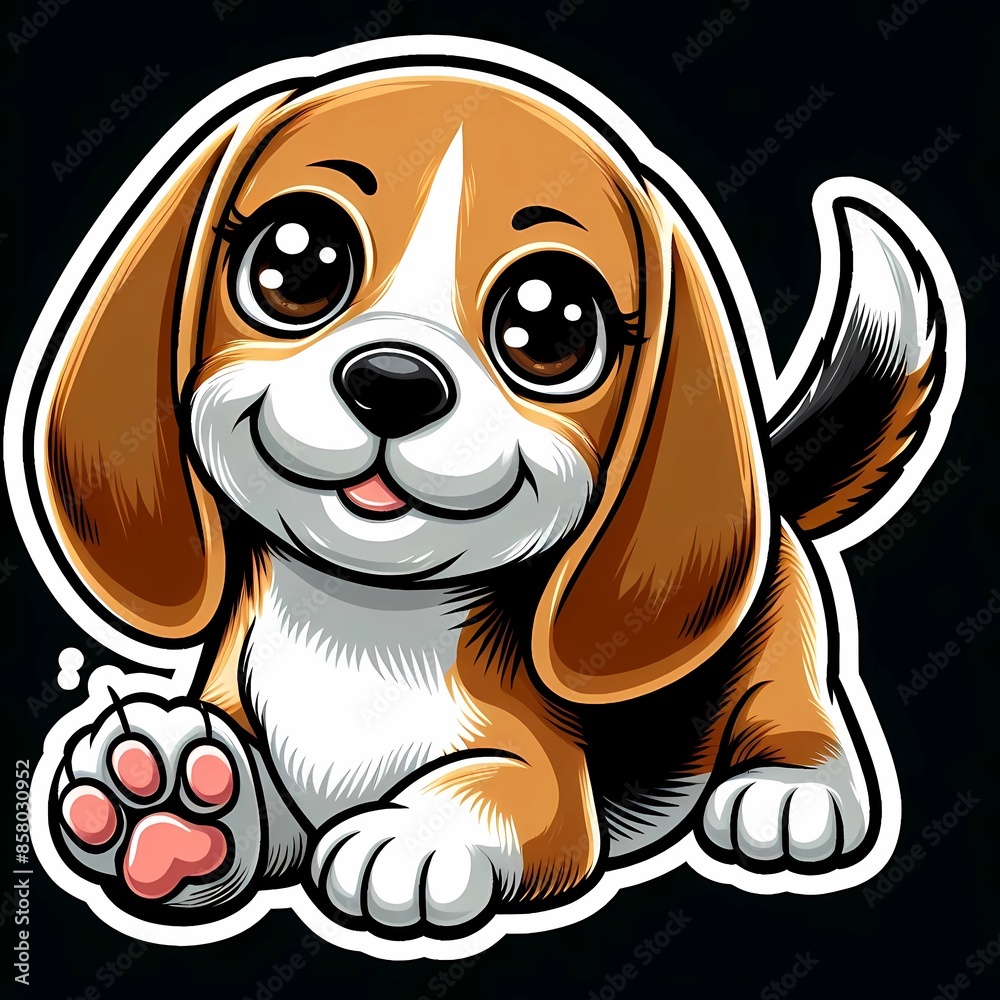 Isolated sticker of happy beagle dog on black background Isolated sticker of happy beagle dog on black background