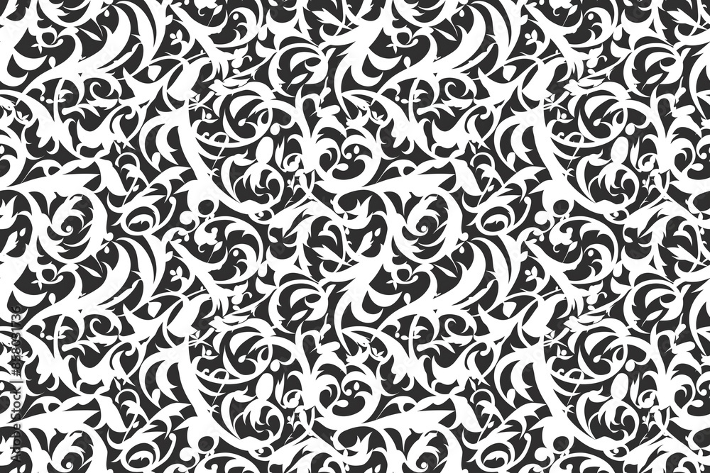 A bold seamless pattern with black and white swirling shapes, creating a striking tile ornament perfect for modern and minimalist design concepts. A bold seamless pattern with black and white swirling shapes, creating a striking tile ornament perfect for modern and minimalist design concepts.