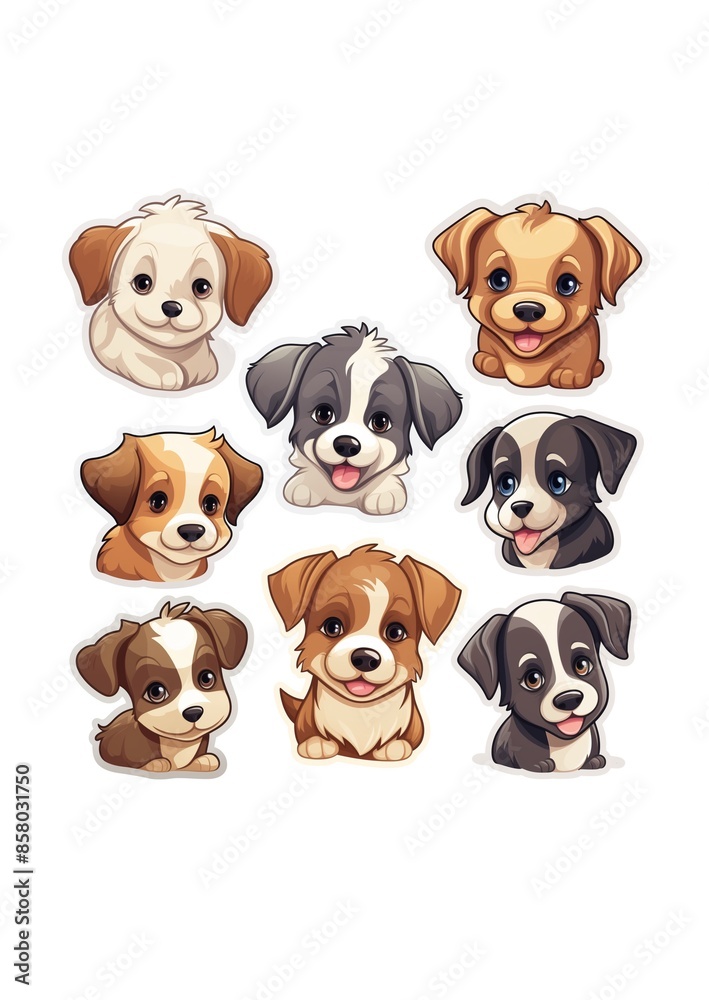 Set of puppies face stickers, Cute Vectors for Crafts and DIY Projects