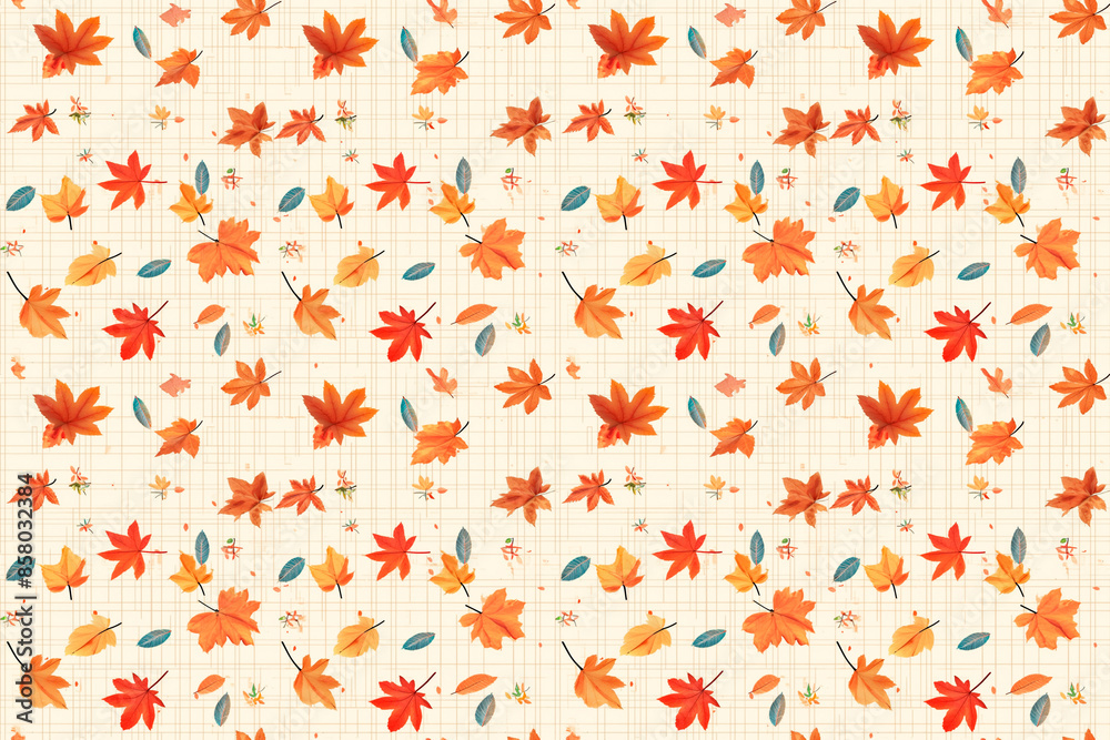 A seamless pattern with autumn leaves in orange and red tones, creating a cozy and warm tile ornament ideal for seasonal decor. A seamless pattern with autumn leaves in orange and red tones, creating a cozy and warm tile ornament ideal for seasonal decor.