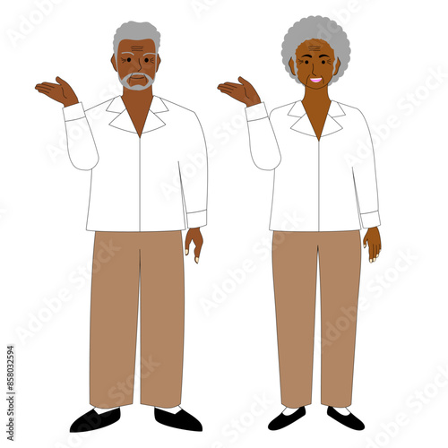 Black senior man and woman with white background.