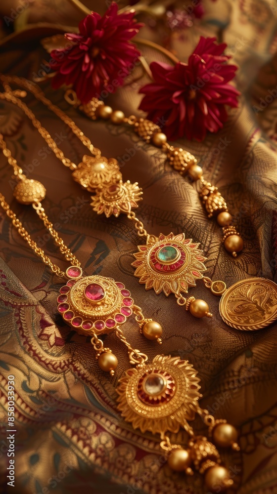 Obraz premium Close-up Photography of Gold Necklace Set