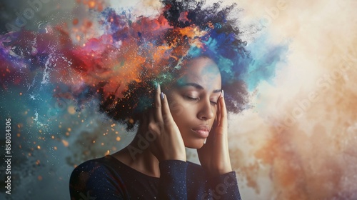 Woman With Colorful Smoke Surrounding Her Head