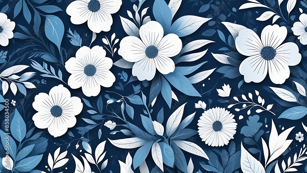 posters with abstract floral backgrounds in blue and white colors posters with abstract floral backgrounds in blue and white colors