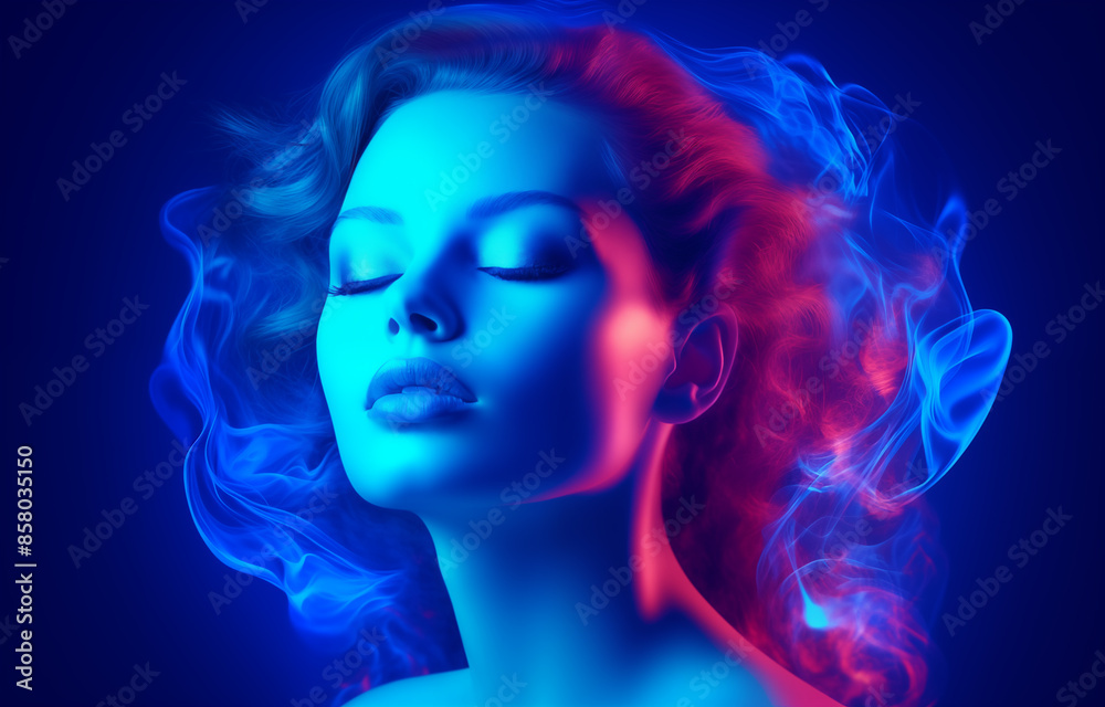 Woman face concept poster. Beautiful girl face creative abstract banner. Graphic design photorealistic style. Style of realistic glamour fashion photography. Digital illustration. AI artwork. Woman face concept poster. Beautiful girl face creative abstract banner. Graphic design photorealistic style. Style of realistic glamour fashion photography. Digital illustration. AI artwork.
