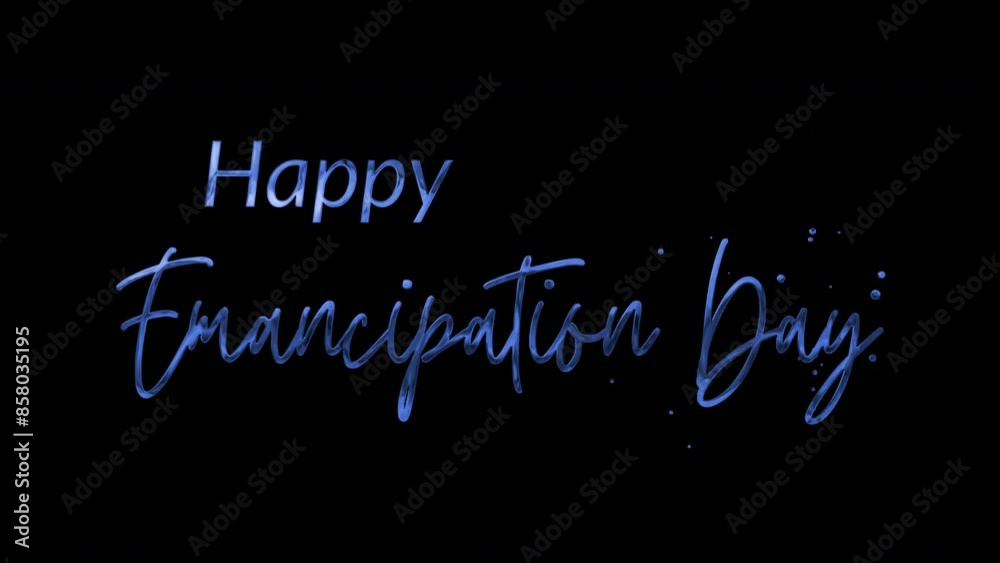 Happy Emancipation Day Text Animation: Elegant 4K video with blue ink droplets forming handwritten calligraphy, glowing effect, transparent background, perfect for celebrations.
Happy Emancipation Day Text Animation: Elegant 4K video with blue ink droplets forming handwritten calligraphy, glowing effect, transparent background, perfect for celebrations.