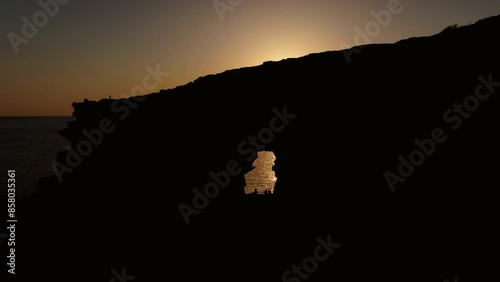 Sunset in Sa Figuera Borda Cave Ibiza with drone