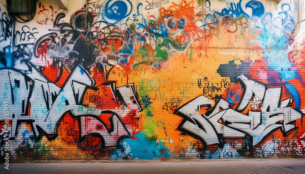 Fototapeta premium ウォールアート,落書きされた壁,抽象的な背景,ポップアートの背景,Generative AI AI画像