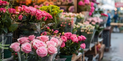 Wallpaper Mural Flower shop on the street with beautiful roses on the counter Torontodigital.ca