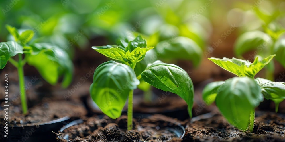 Plant seedlings in plastic containers for seedlings close-up Plant seedlings in plastic containers for seedlings close-up