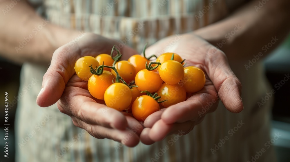 Hands Holding Yellow Tomatoes