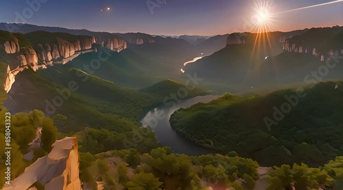 4K Time lapse of milky way and sunrise over Sam Pan Bok canyon, Ubon ratchathani photo