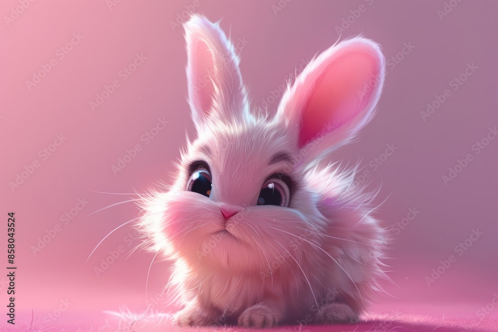 Obraz premium Cute cartoon rabbit character with big eyes