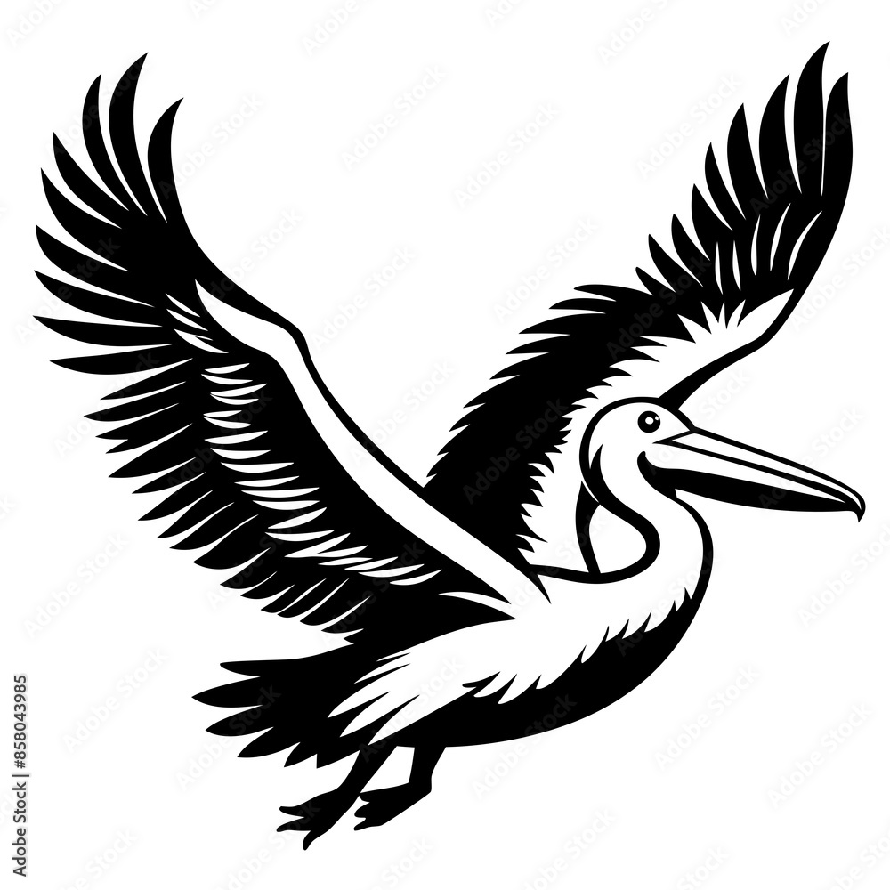 Fototapeta premium Australian pelican is flying with two leg silhouette vector style