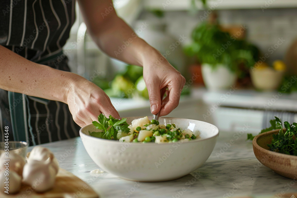 Salat Bowl der hergerichtet wird