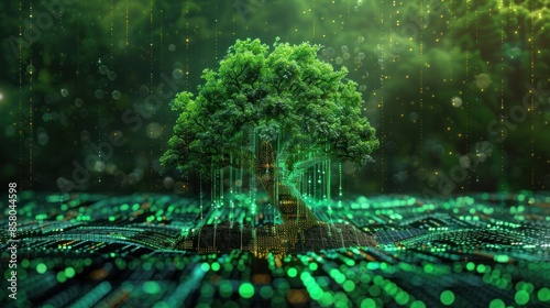 Green trees digital technology Innovation circuit combination of modern concept. AI generated © nurul