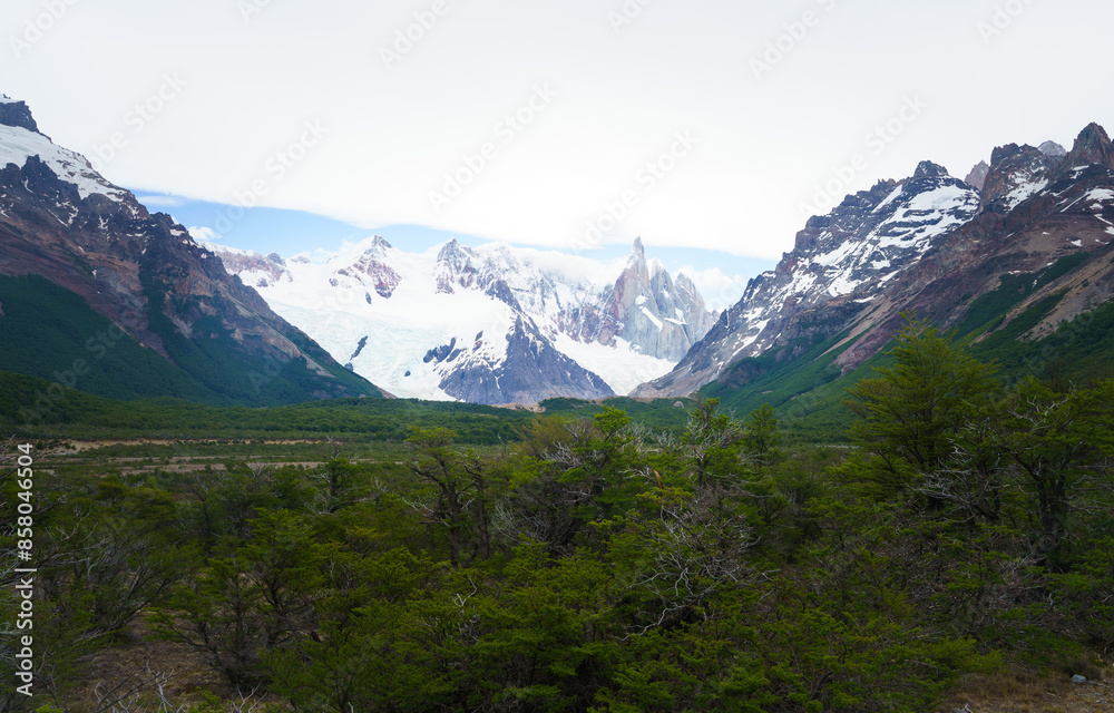 Obraz premium View of Cerro Torre with snow and snow drifts around it, El Chalten - Argentina