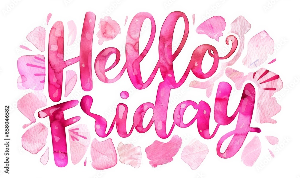Watercolor paint imitation splash background with Hello Friday text. Modern calligraphy lettering. Watercolor paint imitation splash background with Hello Friday text. Modern calligraphy lettering.