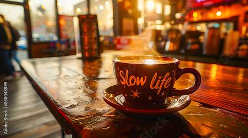 Slow life coffee experience in cozy cafe setting