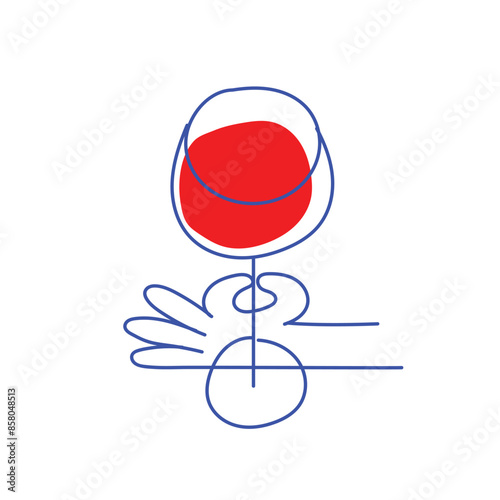 Creative minimal design. Glass of Red Wine isolated on white background. Relaxing and enjoying vibes. Concept of drink, party, celebration, alcohol. Line art. Vector illustration.
