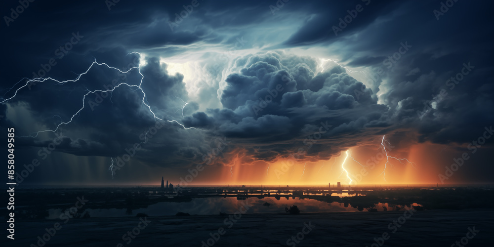 Storm and thunder, cloudy weather over the city, bad weather,lightning Storm and thunder, cloudy weather over the city, bad weather,lightning