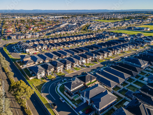 Photography Aerial drone view of The Ponds in the North West of Sydney, NSW Australia on a s