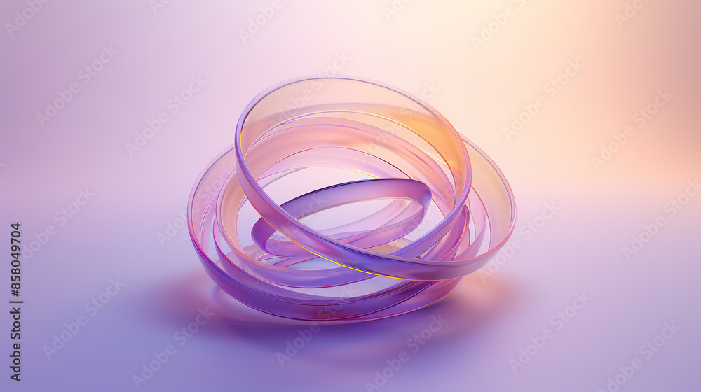 3D Digital Render of Thin Concentric Rings Nesting Together: Gradient from Apricot to Purple on Light Background 3D Digital Render of Thin Concentric Rings Nesting Together: Gradient from Apricot to Purple on Light Background