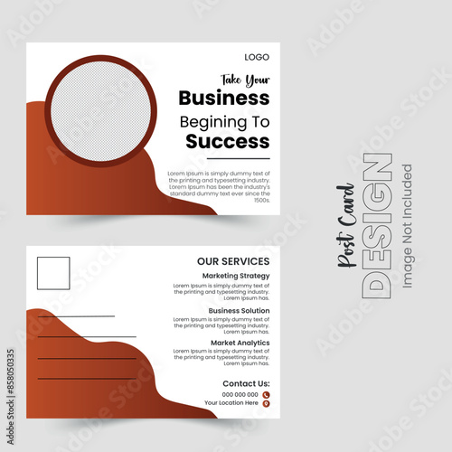 Creative, Modern, Unique, Clean, and Professional Corporate Company Business Post Card Template Design.	