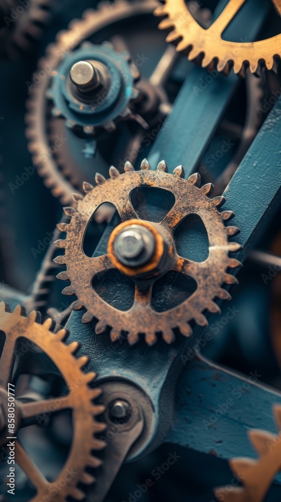 Close-up of Mechanism with Cogwheel and Gears Working Together Close-up of Mechanism with Cogwheel and Gears Working Together