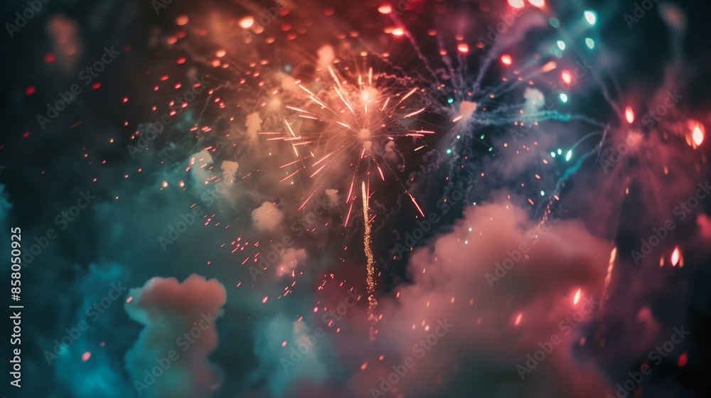 Fototapeta premium celebration colored firework light up the sky