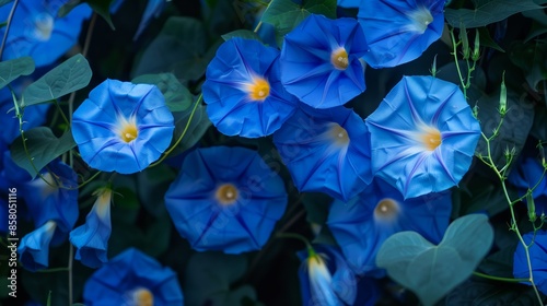 dark blue flowers of morning glories photo