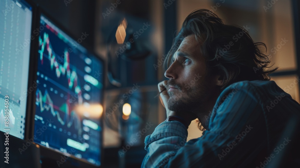 Stock Trader Strategizing in Trading Room Stock Trader Strategizing in Trading Room