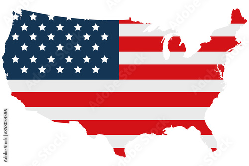 United states map icon with the flag inside isolated on white background.