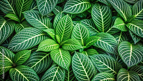 Nerve-Like Veins Of A Fittonia Plant, Also Known As A Mosaic Plant. photo