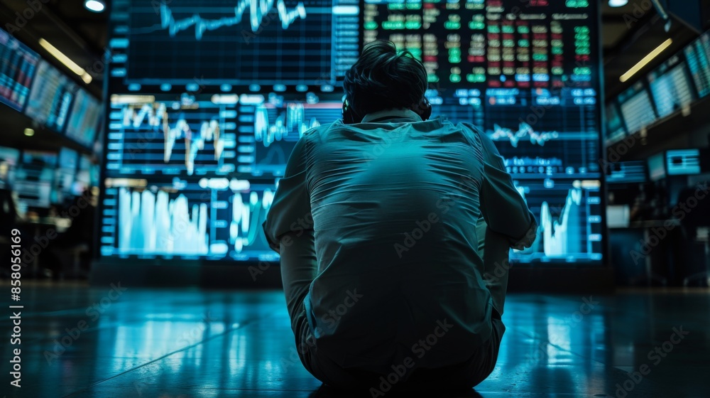 Trader Sitting on Floor Analyzing Market Data Trader Sitting on Floor Analyzing Market Data