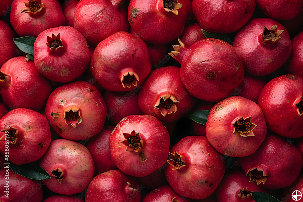 A vibrant collection of fresh, ripe pomegranates with rich red hues, showcasing their natural beauty and texture. A vibrant collection of fresh, ripe pomegranates with rich red hues, showcasing their natural beauty and texture.