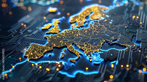 Digital map of western europe  eu network, cyber connectivity, business exchange, and telecom