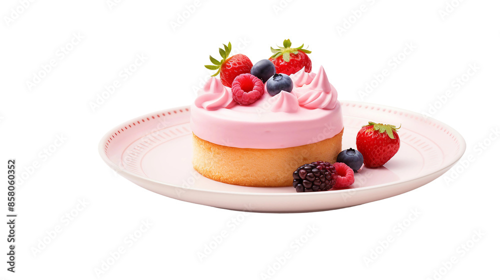 Pink Plate with Delicious Cake Slice on Transparent Background - Gourmet Dessert Photography for Bakery Ads and Celebration Events Pink Plate with Delicious Cake Slice on Transparent Background - Gourmet Dessert Photography for Bakery Ads and Celebration Events