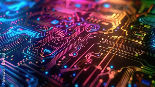 Technology background abstract circuit board glowing rainbow futuristic modern digital. AI generated