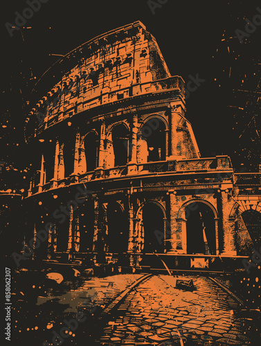 Colosseum, Rome, Italy. Vector hand drawn illustration